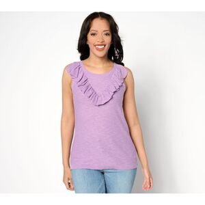 Denim & Co. Women's Top Sweater Sz L Canyon Retreat Ruffle Detail Purple A643802